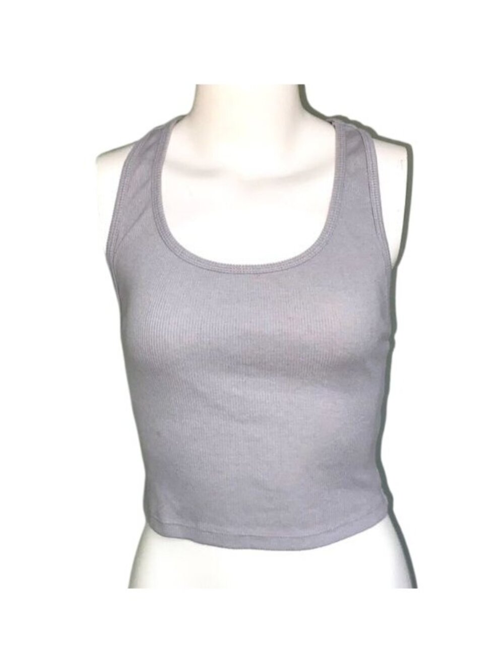 Forever 21 Medium Taupe Gray Ribbed Racerback Crop Tank Top Athleisure Core Chic - Picture 7 of 12